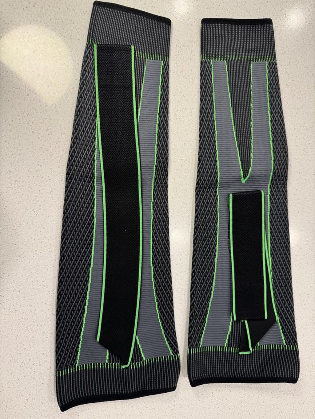 Gray and Black Knee/Elbow Support Sleeves with Green Stitching - Size XL