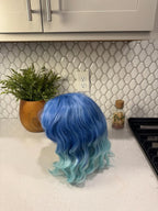 Blue to Aqua Ombre Wavy Synthetic Wig with Bangs