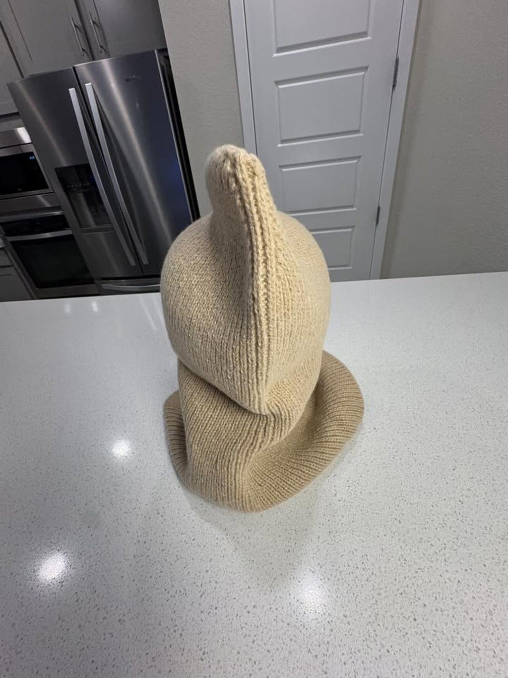 Handmade Beige Knit Hooded Scarf