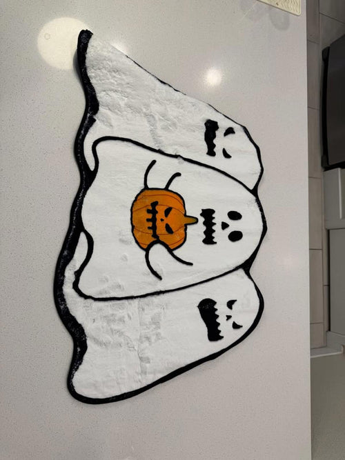 Halloween Ghost Plush Blanket with Pumpkin Design