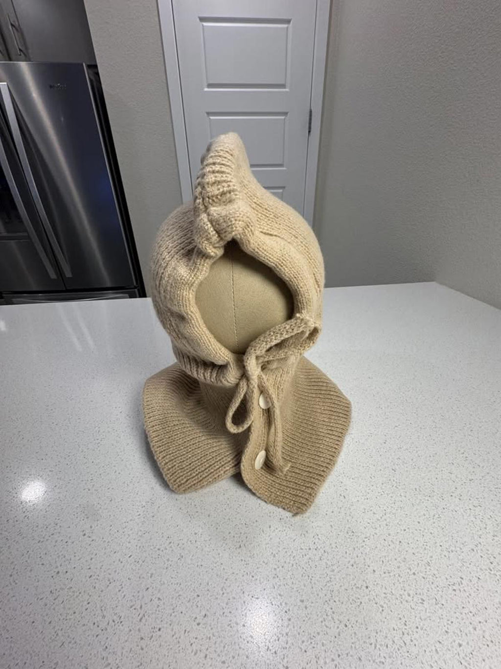 Handmade Beige Knit Hooded Scarf