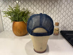 Vintage Distressed Navy Mesh Back Baseball Cap with Embroidered Text