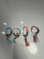 Set of Four Silicone Beaded Keychain Bracelets with Tassels