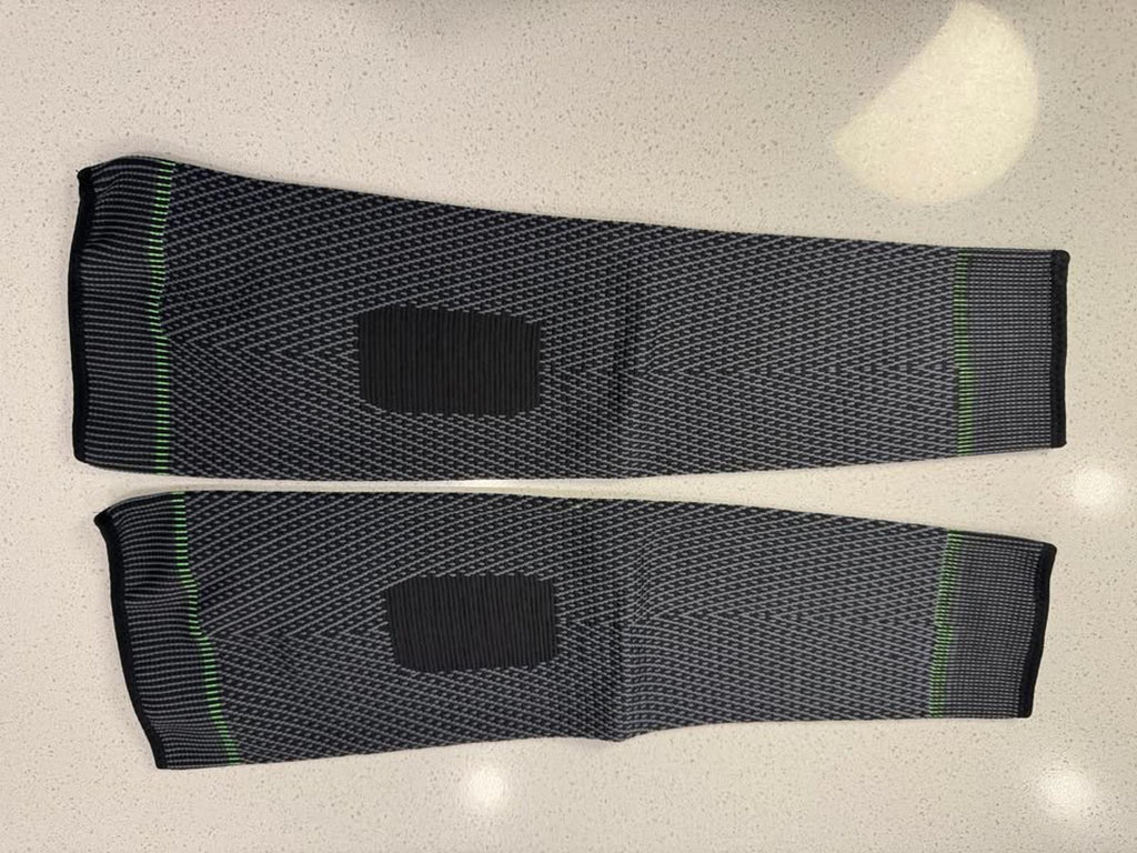 Gray and Black Knee/Elbow Support Sleeves with Green Stitching - Size XL