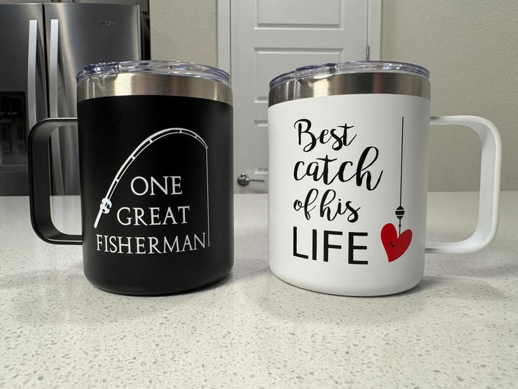 Set of 2 Insulated Fishing Themed Travel Mugs with Lids