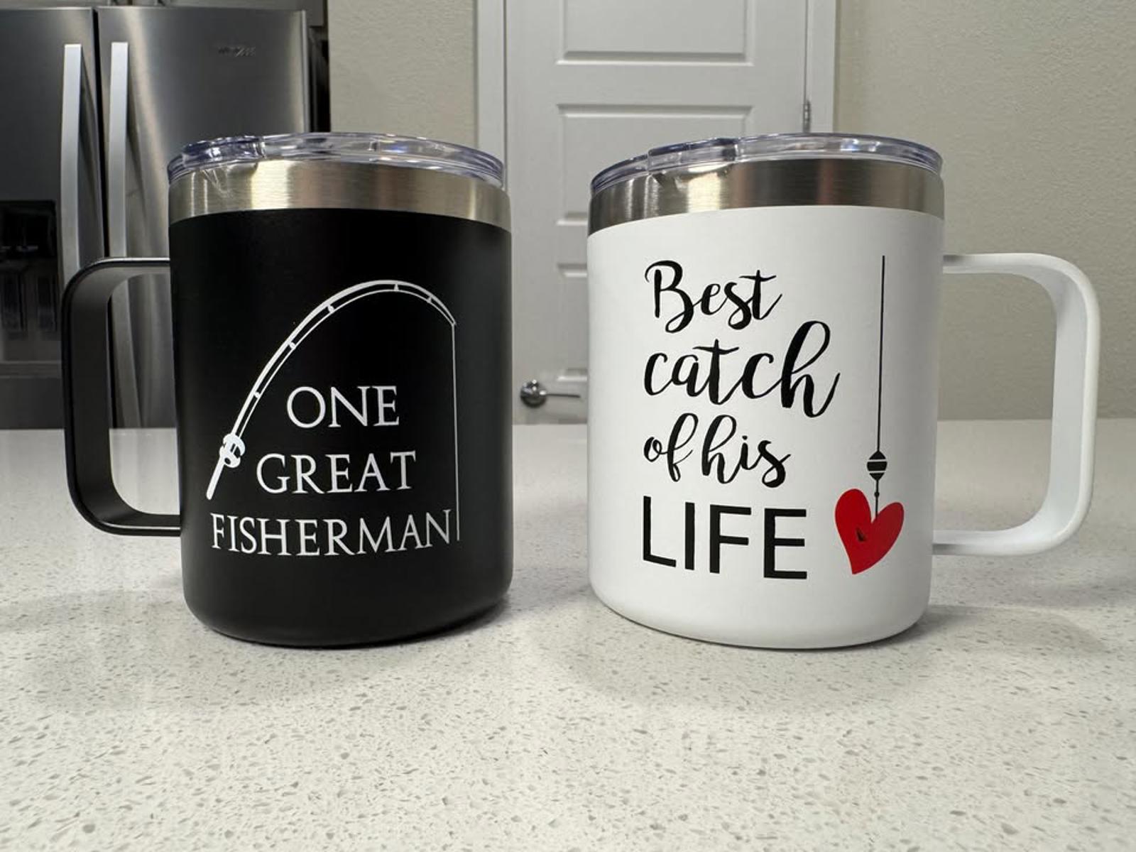 Set of 2 Insulated Fishing Themed Travel Mugs with Lids