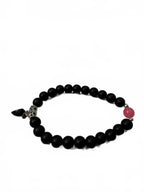Pink and Black Beaded Couple Bracelets with Heart Charm