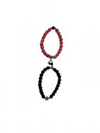 Pink and Black Beaded Couple Bracelets with Heart Charm