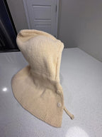 Cream Knit Hooded Scarf with Button Closure