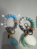 Set of Four Silicone Beaded Keychain Bracelets with Tassels