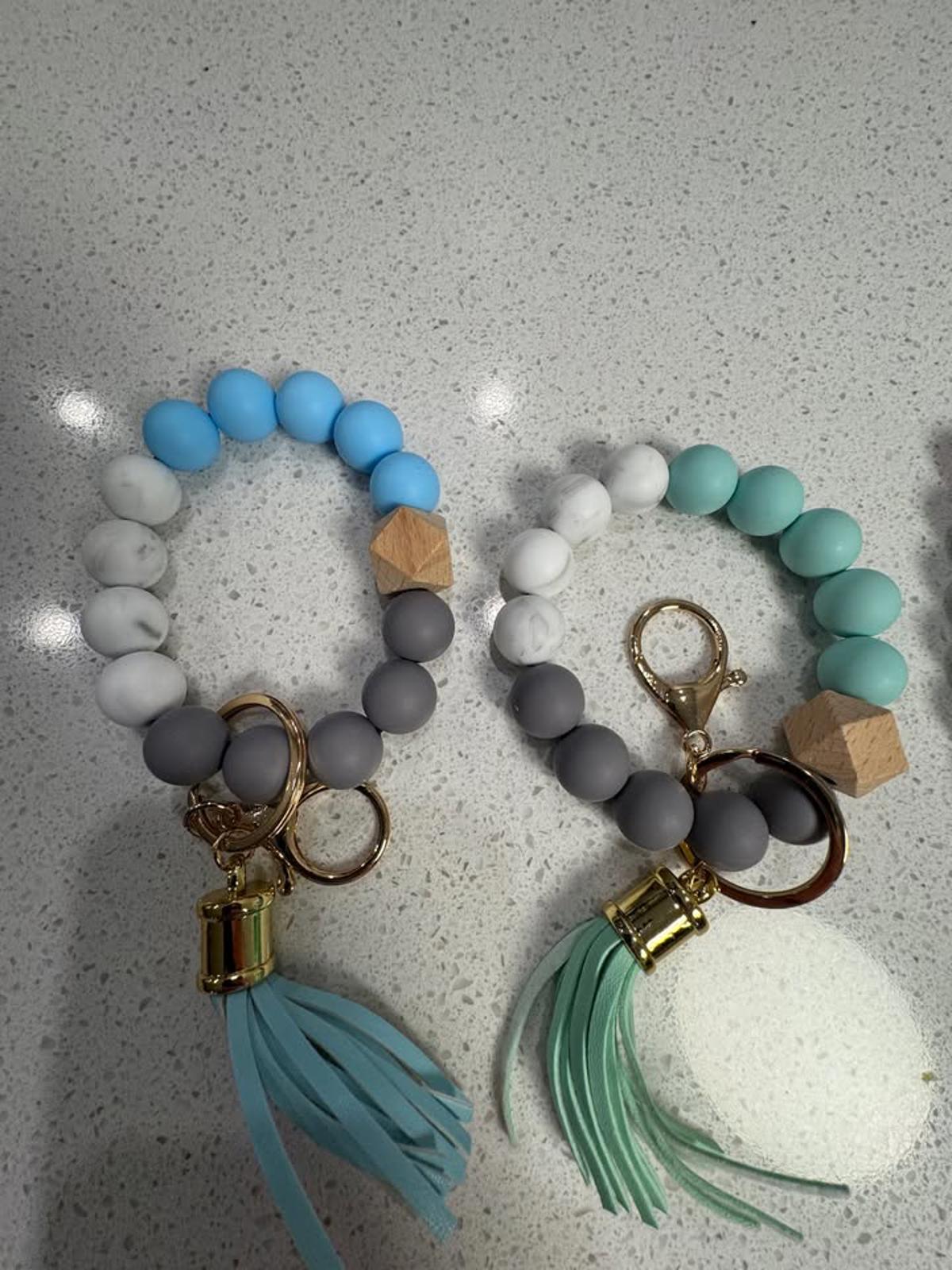Set of Four Silicone Beaded Keychain Bracelets with Tassels
