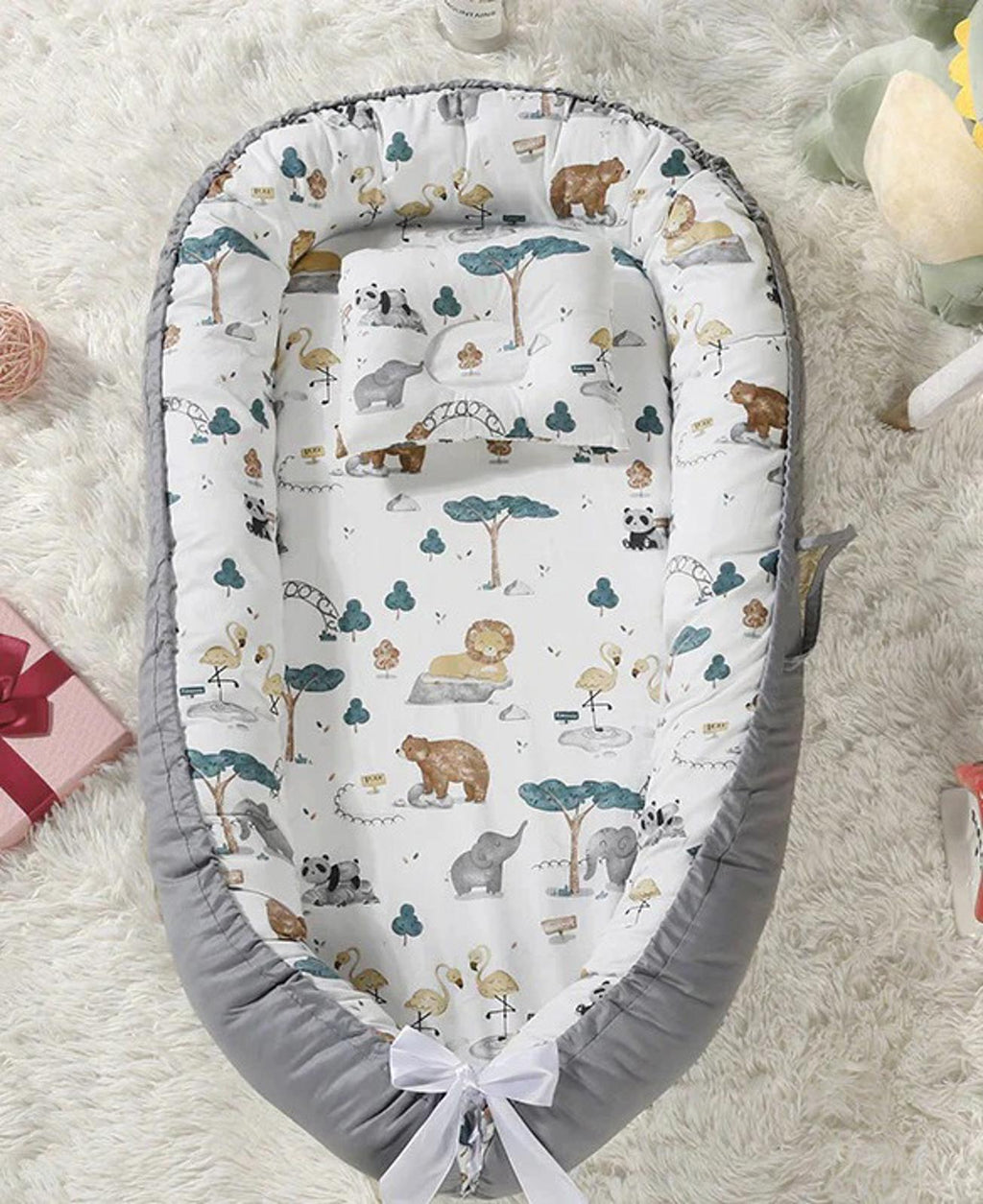 Baby Lounger with Animal Print and Carrying Case