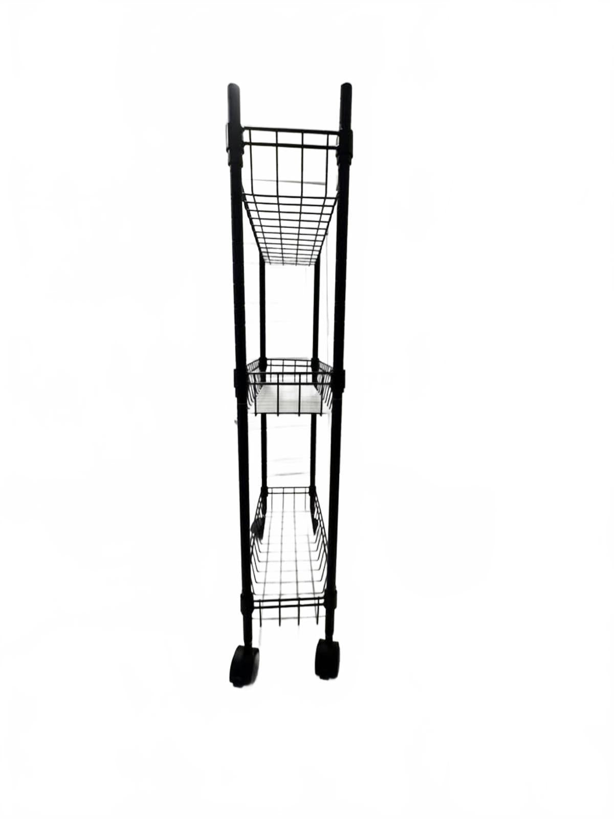 3-Tier Black Metal Wire Storage Cart with Wheels