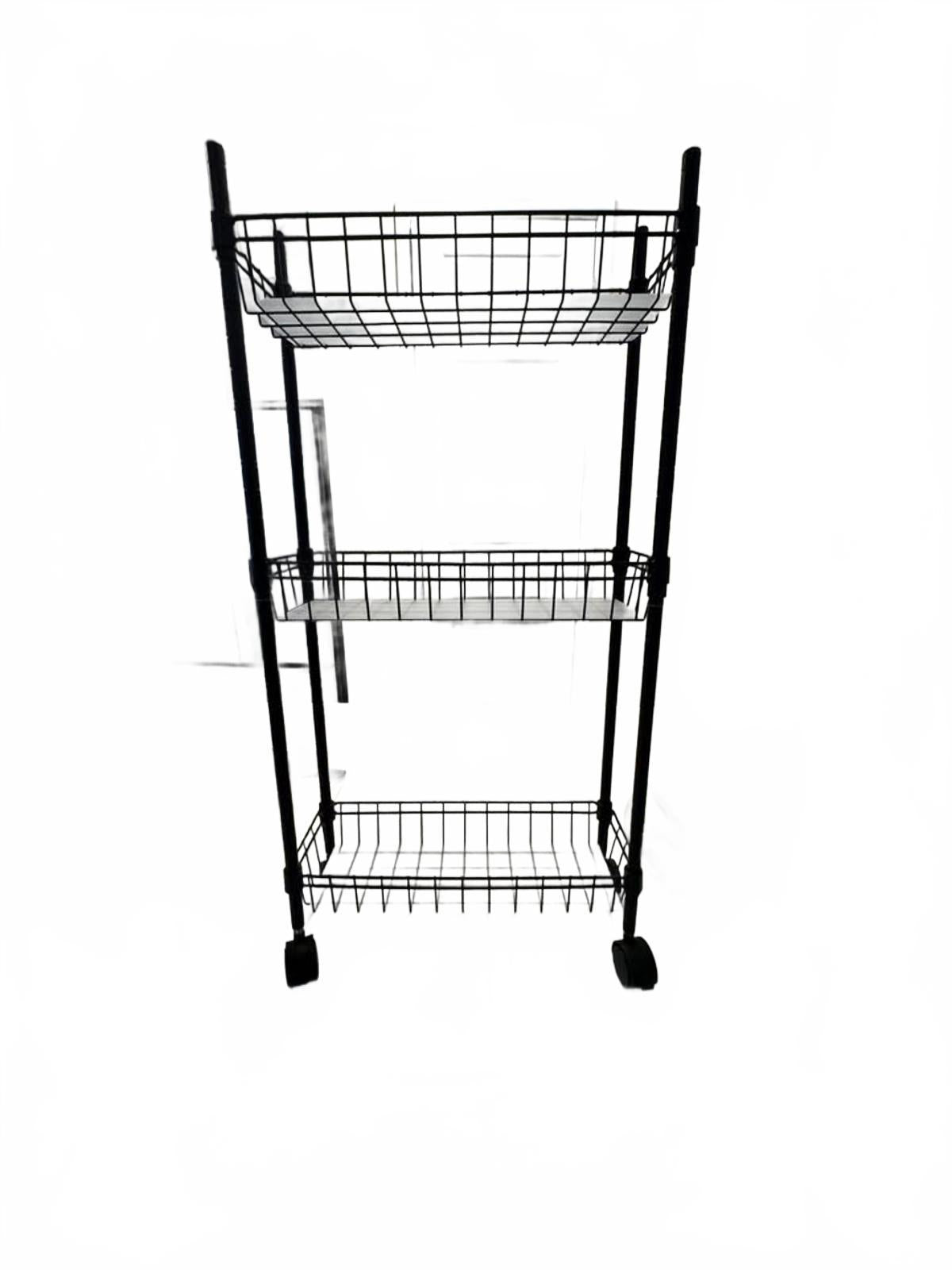 3-Tier Black Metal Wire Storage Cart with Wheels