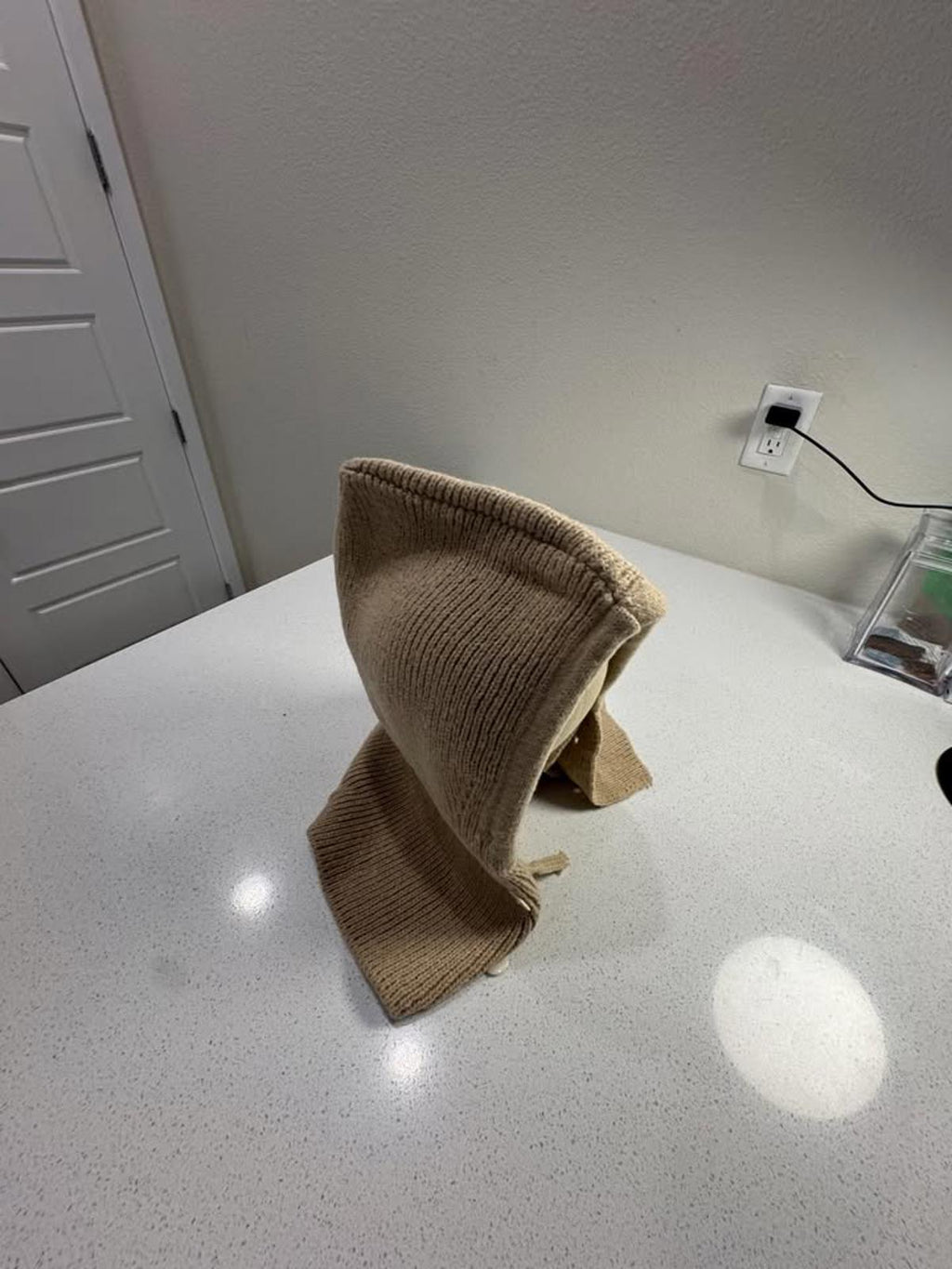 Handmade Beige Knit Hooded Scarf