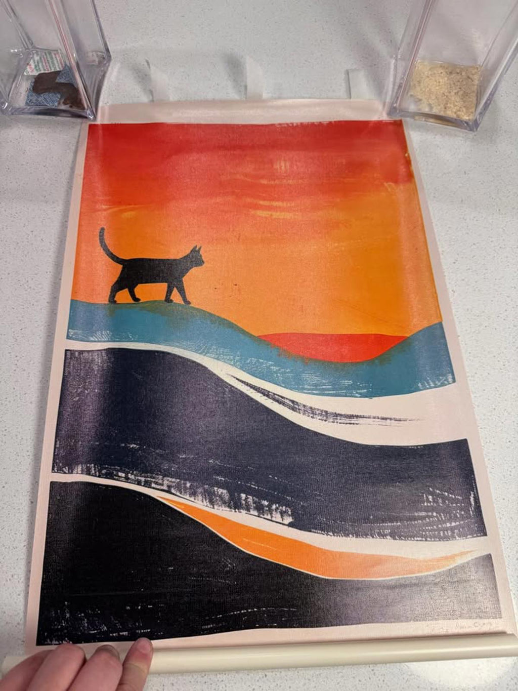 Vintage Sunset Cat Wall Hanging Scroll