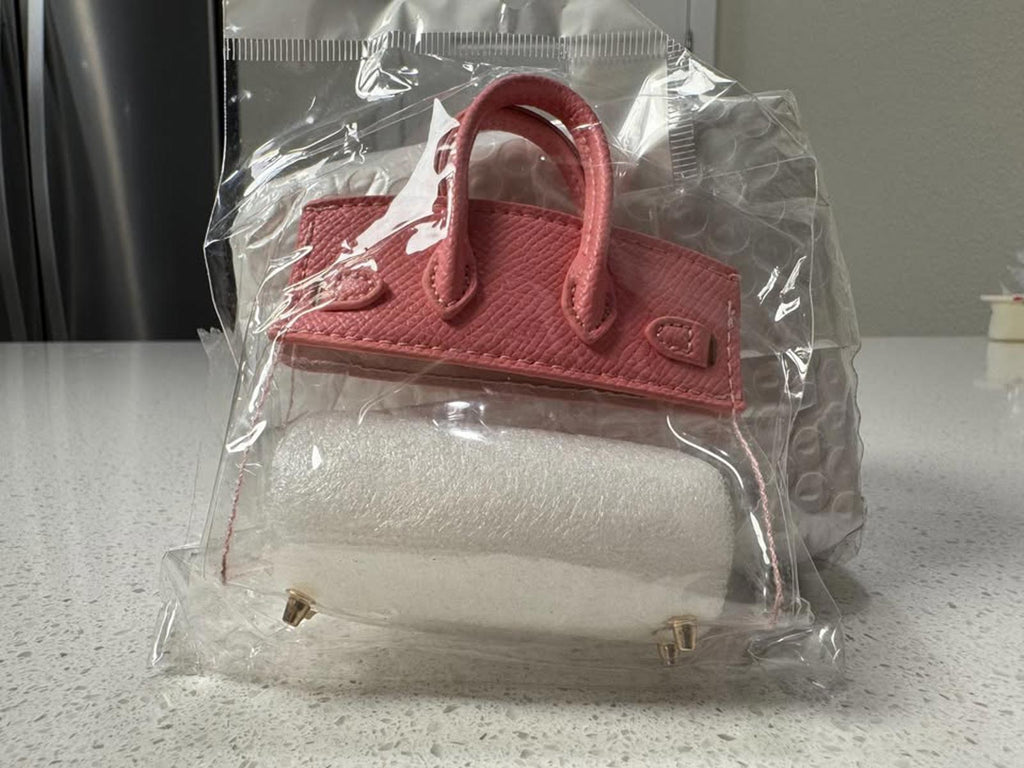 Miniature Pink Leather Handbag with Gold Chain Strap