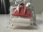 Miniature Pink Leather Handbag with Gold Chain Strap