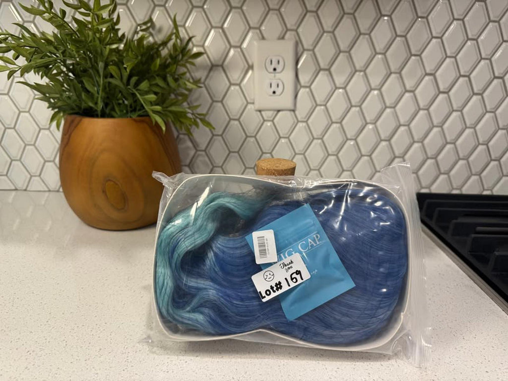 Blue to Aqua Ombre Wavy Synthetic Wig with Bangs