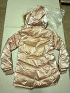 Josie Girls' Shiny Pink Puffer Jacket with Faux Fur Hood