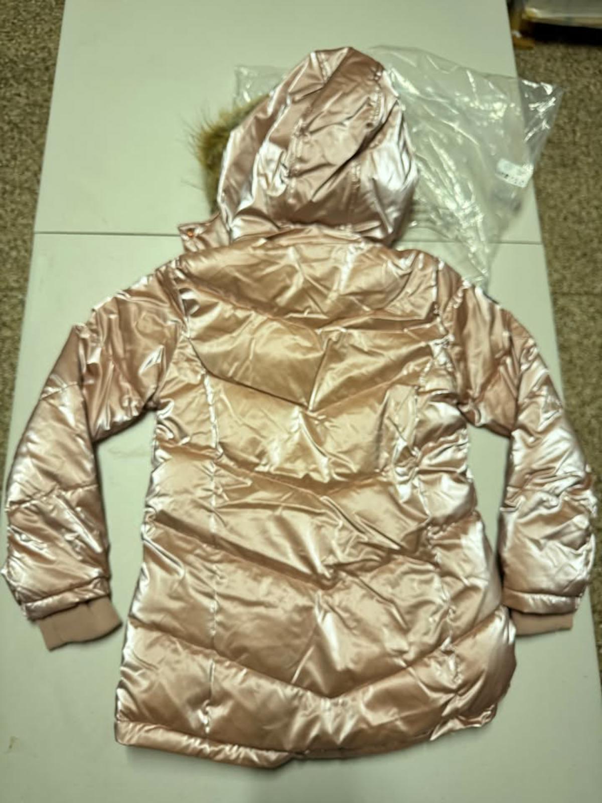Josie Girls' Shiny Pink Puffer Jacket with Faux Fur Hood