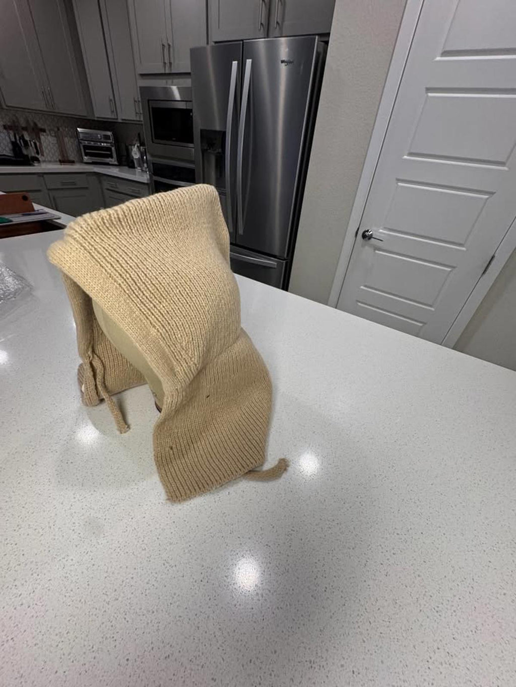 Handmade Beige Knit Hooded Scarf