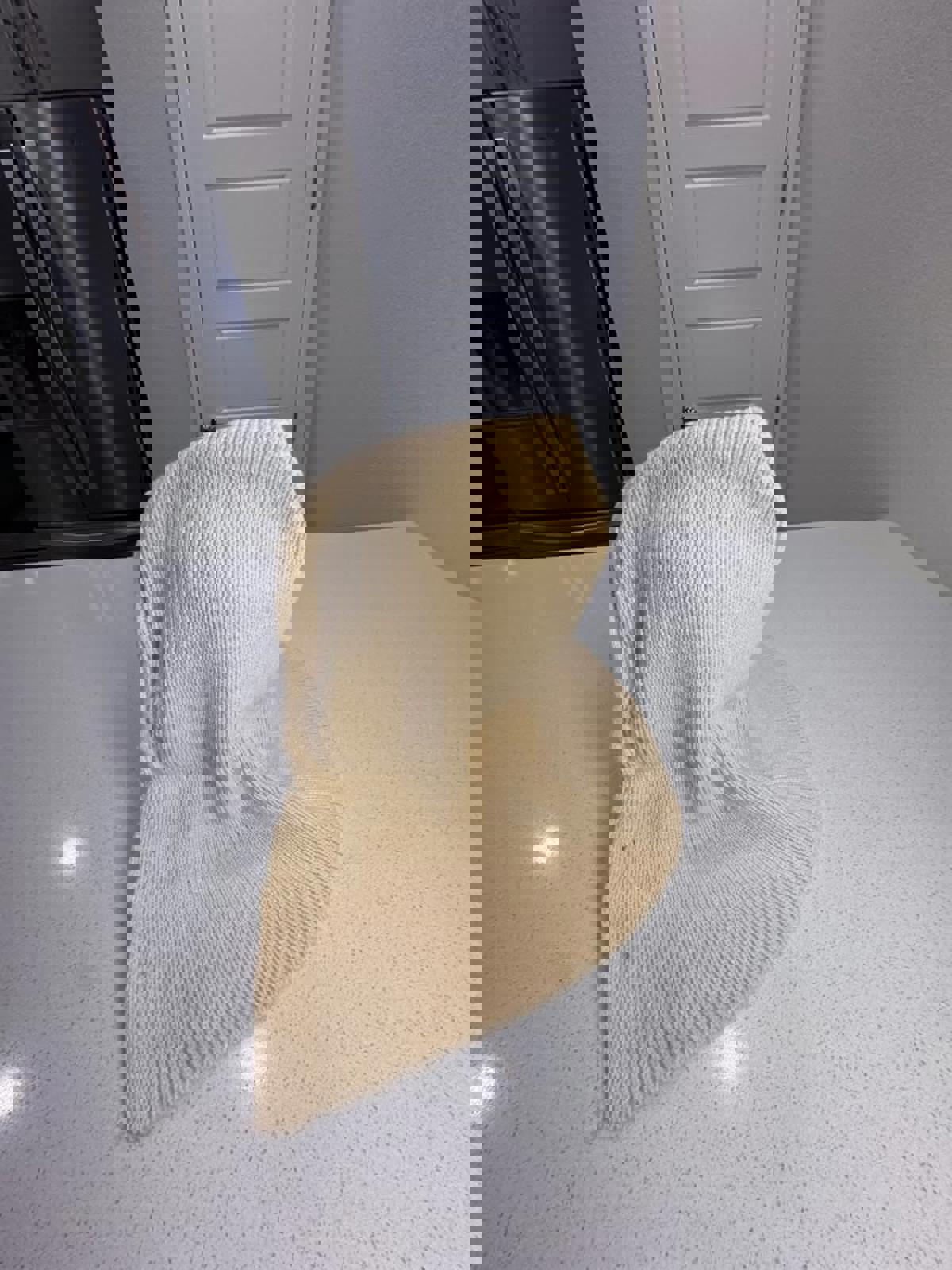 Cream Knit Hooded Scarf with Button Closure