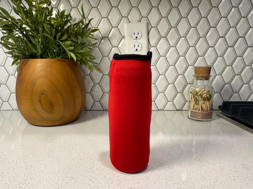 Red Neoprene Bottle Cooler Sleeve with Zipper pack of 4