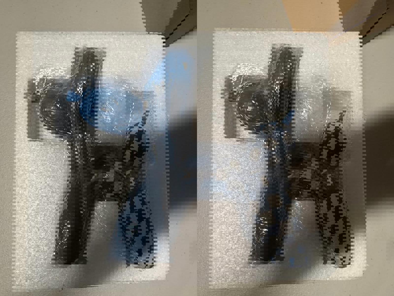 Blue Checkered Balloon Dog Figurine Sculpture