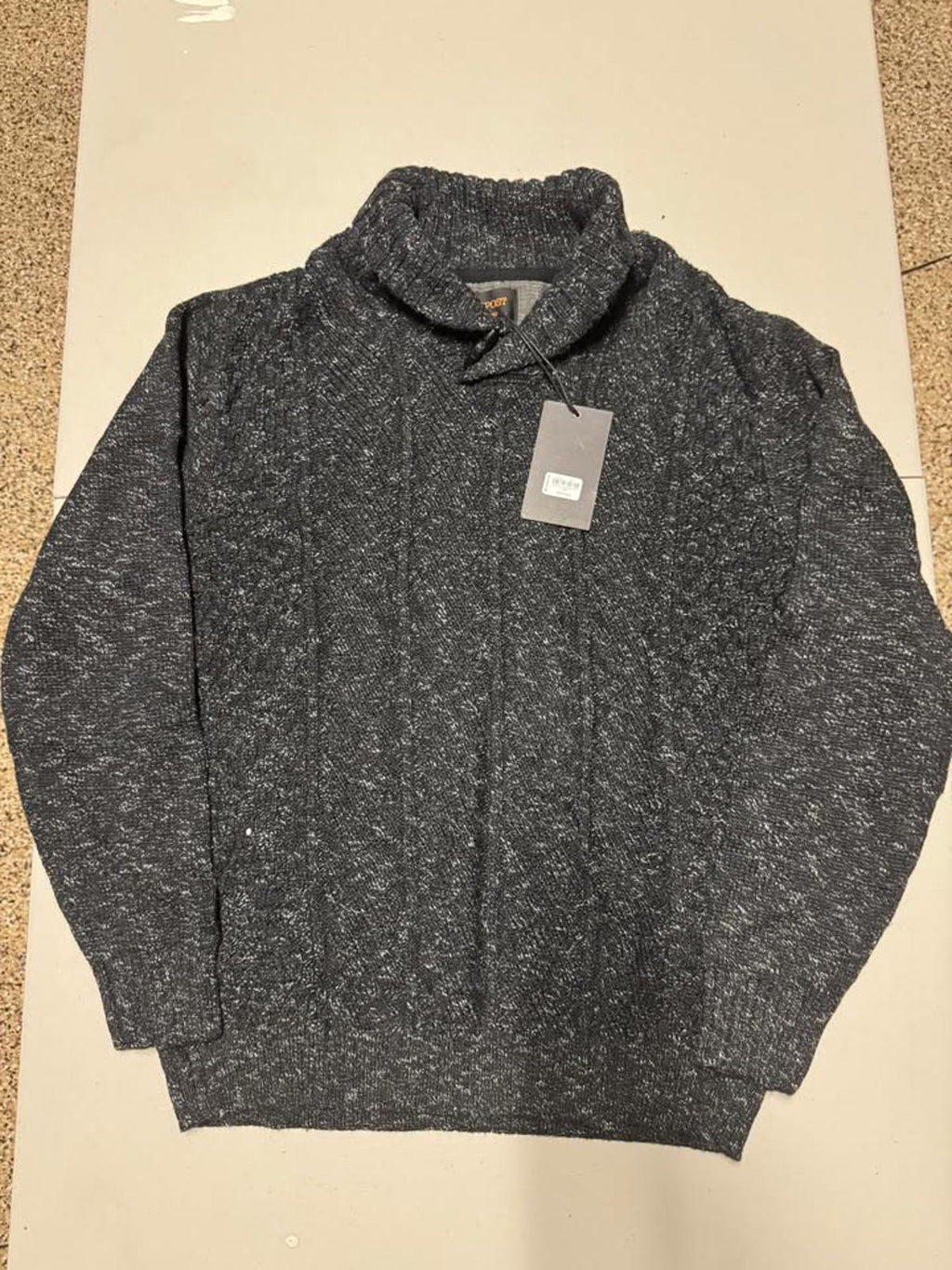 Men's Black Cable Knit Sweater with Shawl Collar