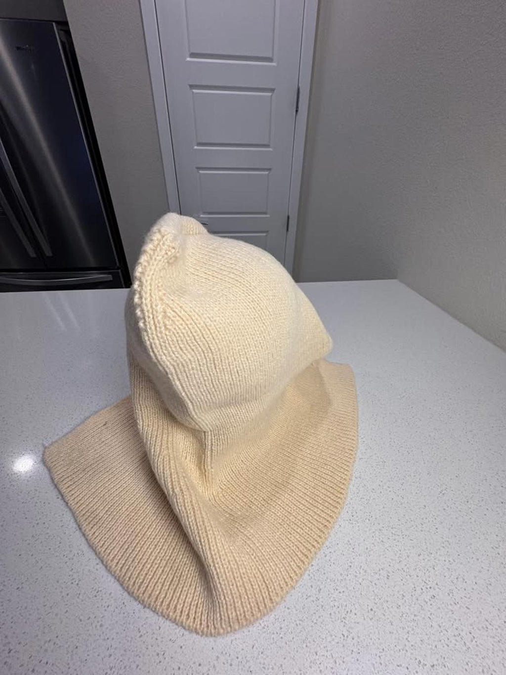 Cream Knit Hooded Scarf with Button Closure