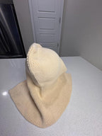 Cream Knit Hooded Scarf with Button Closure