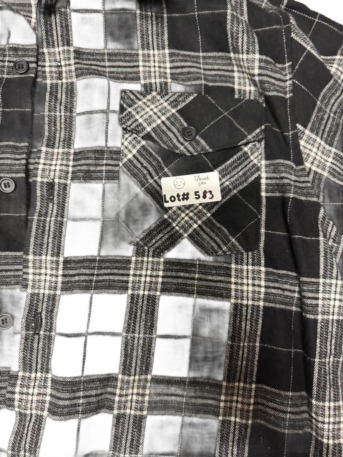 Men's Black and White Plaid Button-Up Shirt