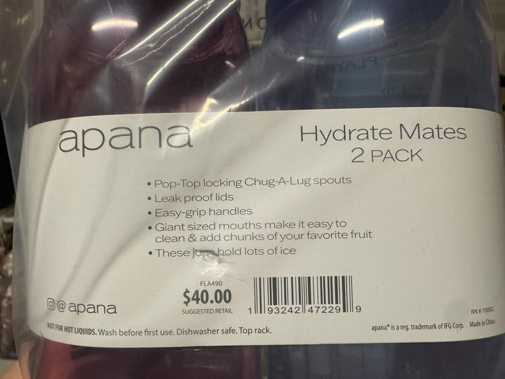Apana Hydrate Mates 2 Pack Water Bottles with Leak Proof Lids and Easy-Grip Hand