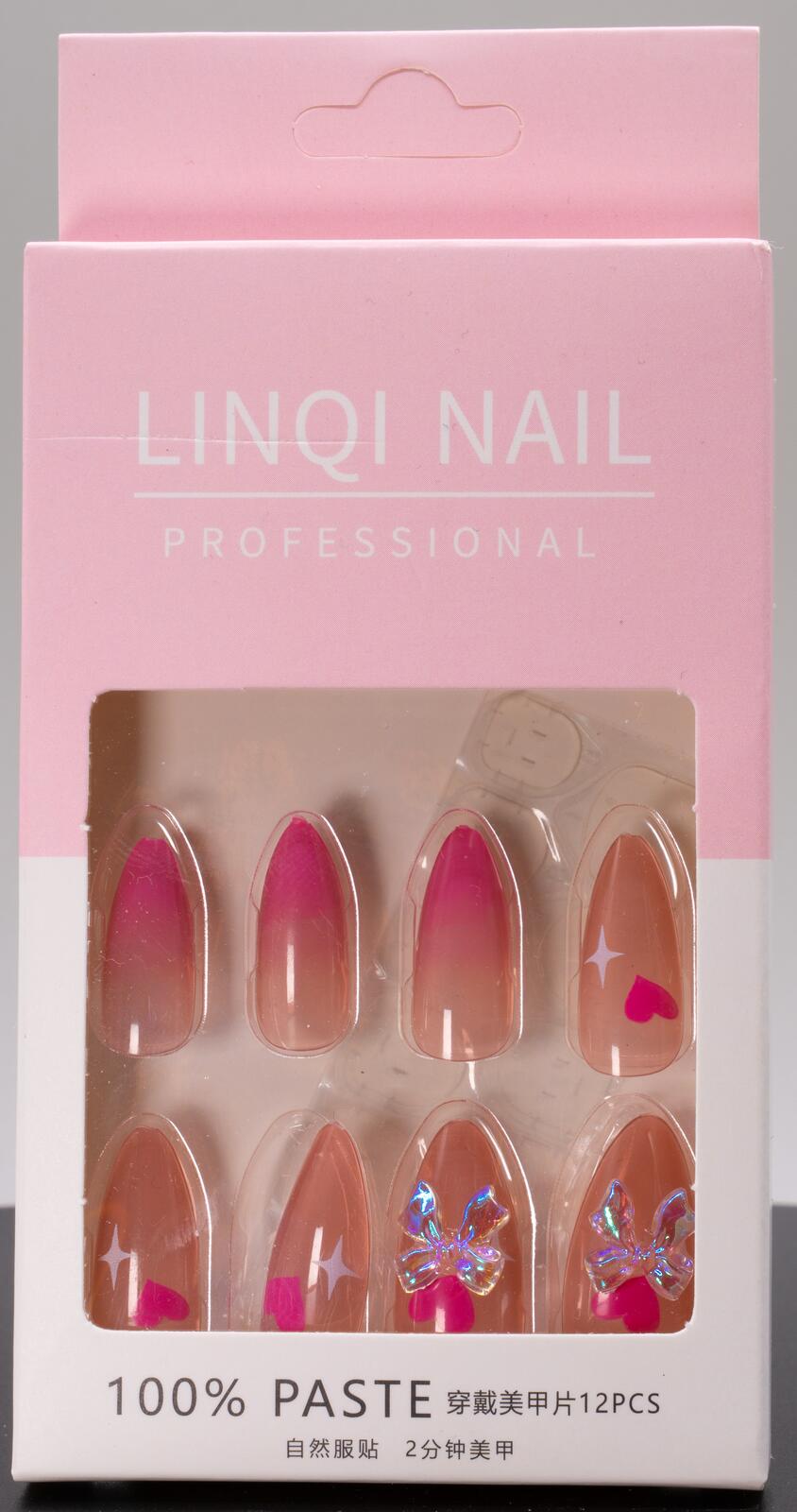 LINQI NAIL Professional 12PCS Press-On Nails Set with 3 Designs