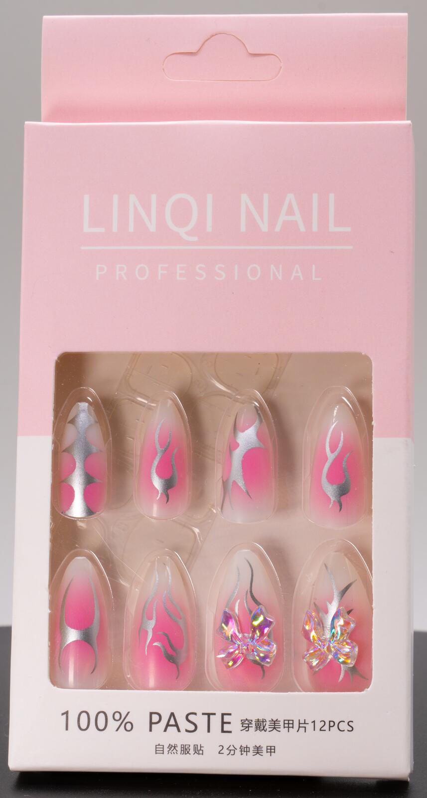 LINQI NAIL Professional 12PCS Press-On Nails Set with 3 Designs