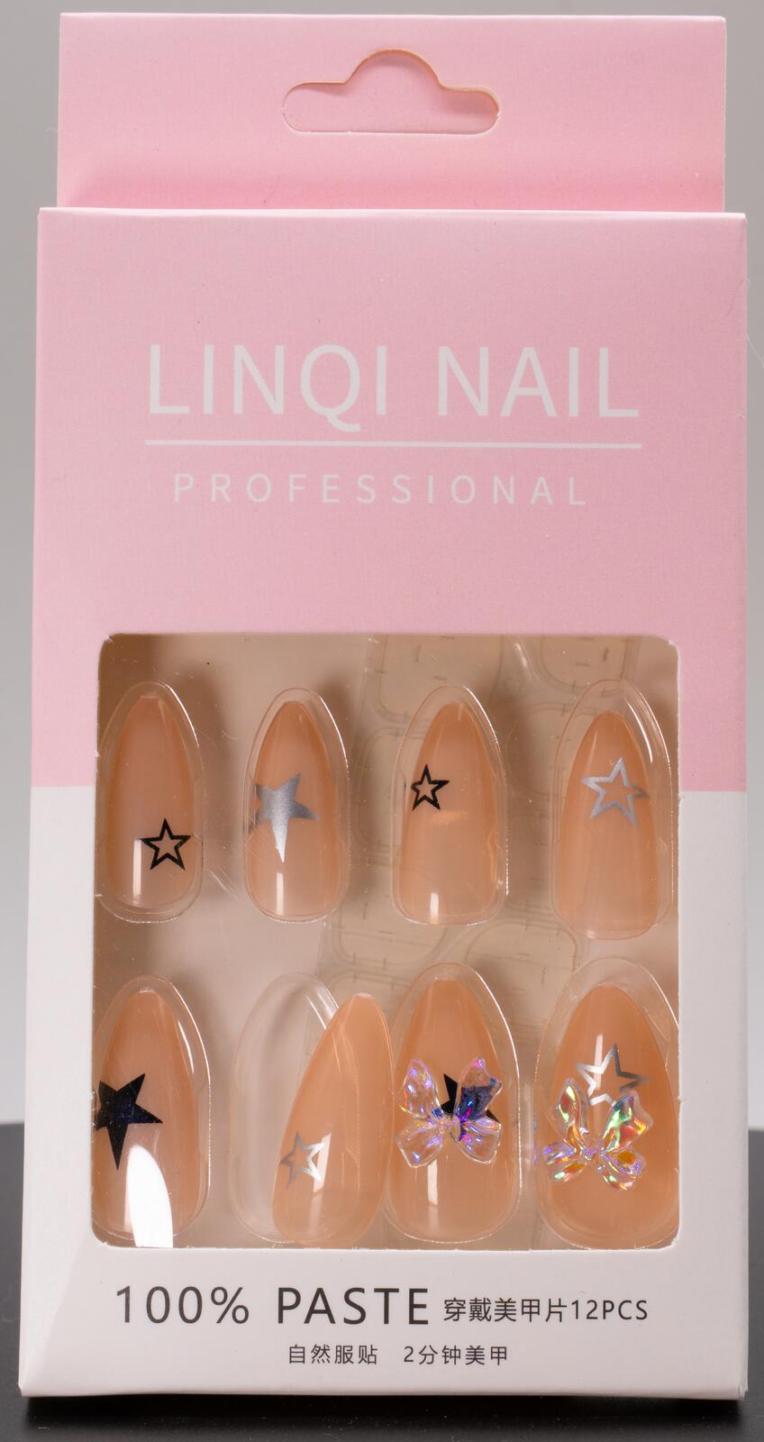 LINQI NAIL Professional 12PCS Press-On Nails Set with 3 Designs