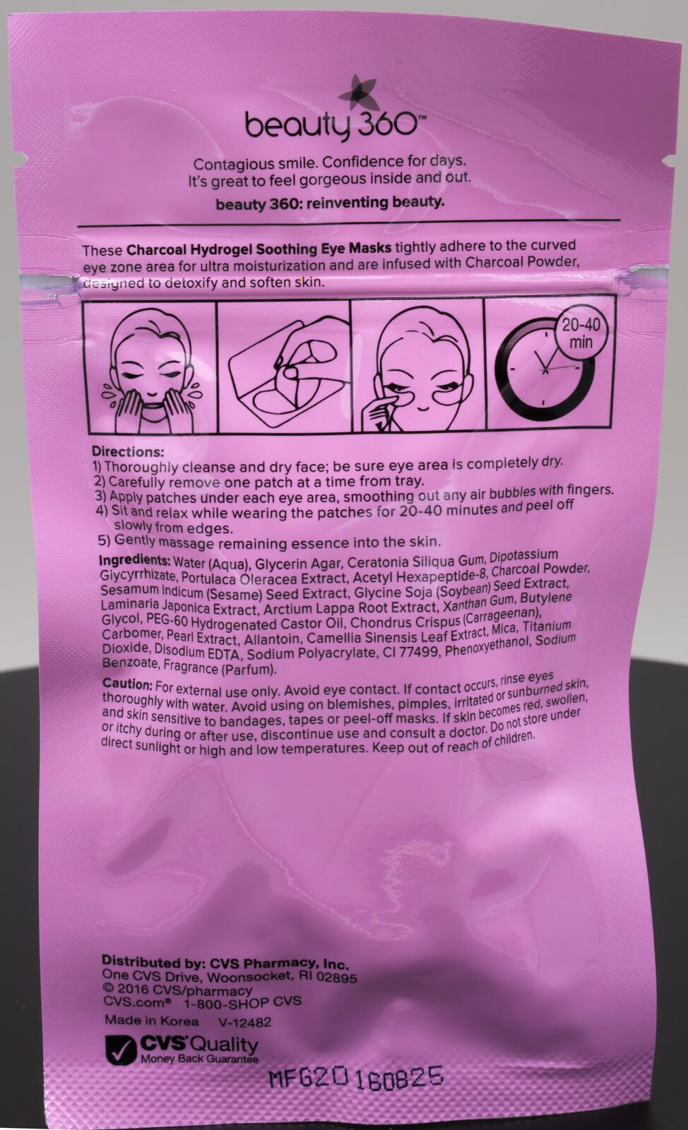 beauty 360 Charcoal Hydrogel Soothing Eye Masks 6 Count
