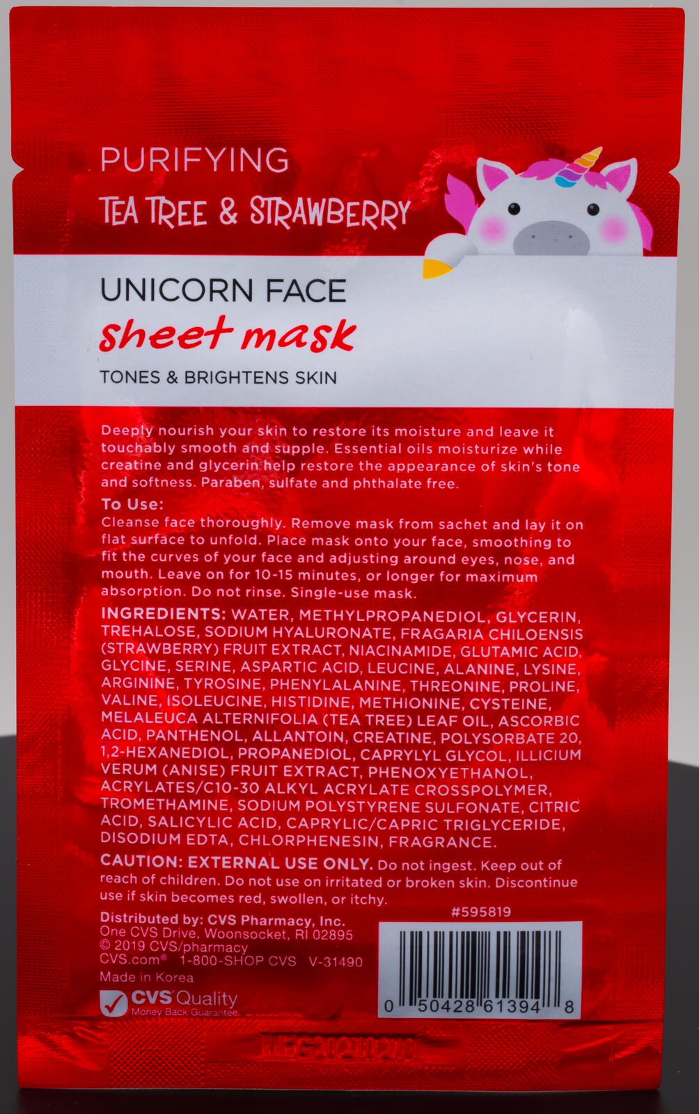 Unicorn Face Purifying Tea Tree & Strawberry Sheet Mask