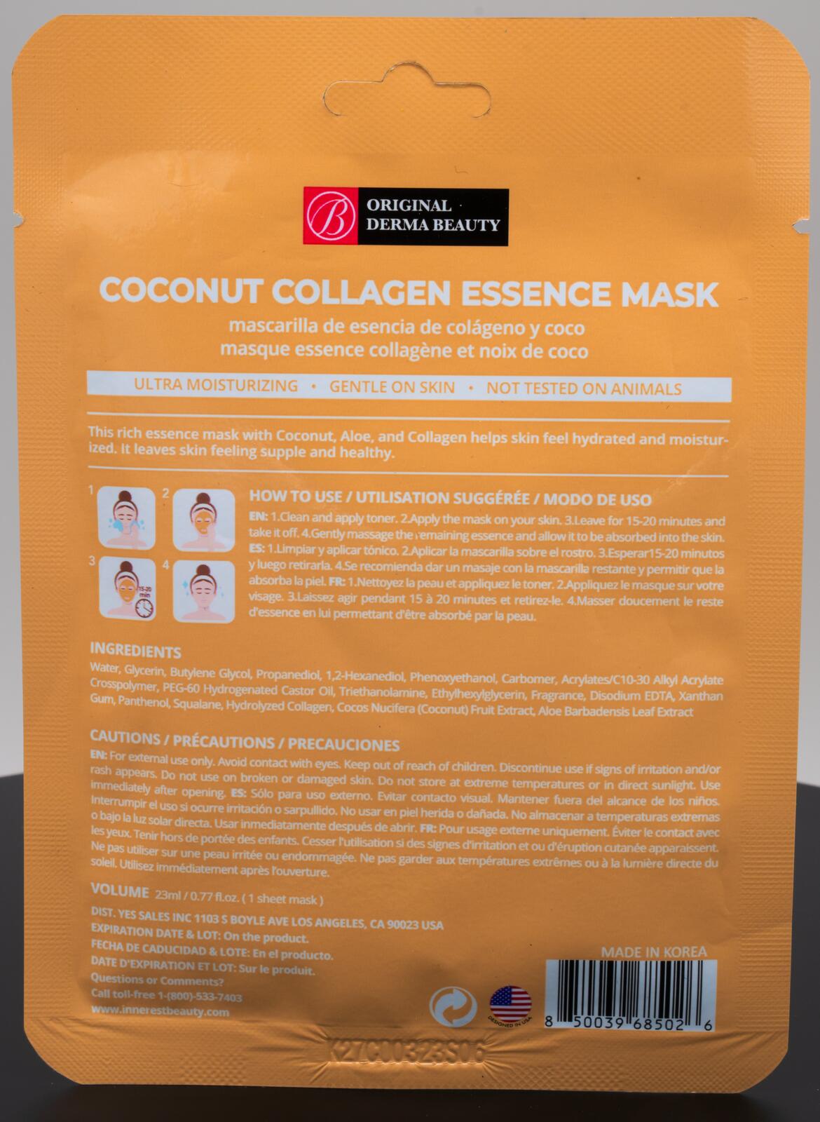 Original Derma Beauty Coconut Collagen Essence Mask Ultra Moisturizing