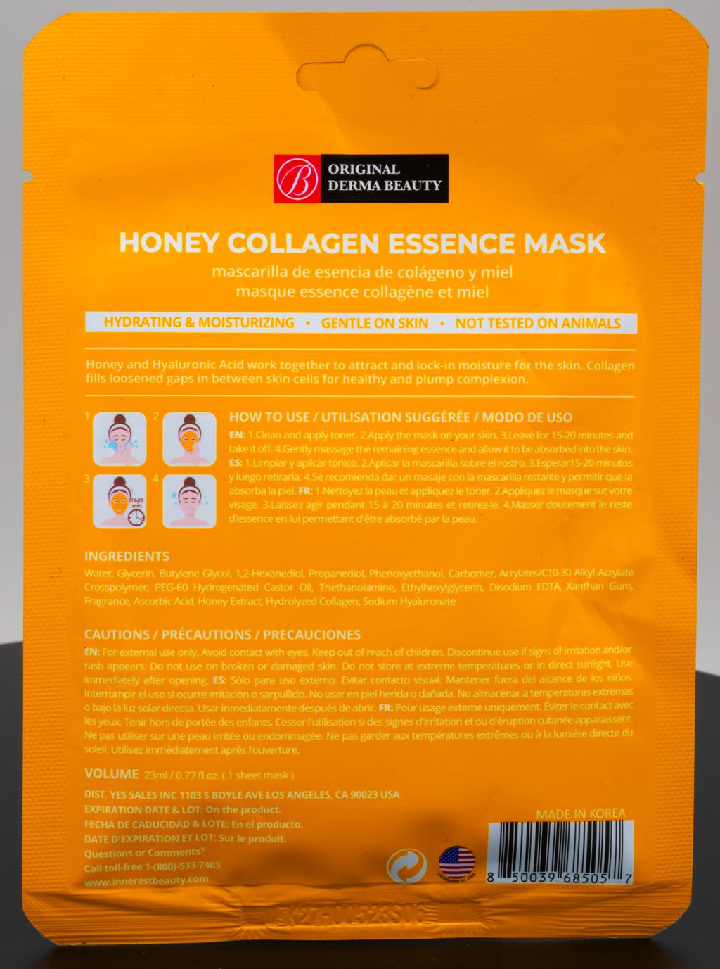 Original Derma Beauty Honey Collagen Essence Mask Hydrating Moisturizer