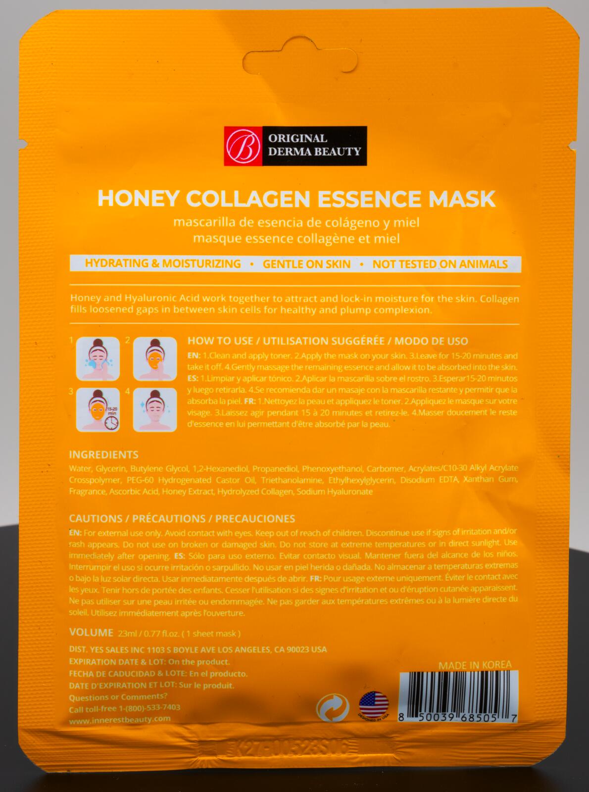 Original Derma Beauty Honey Collagen Essence Mask Hydrating Moisturizer
