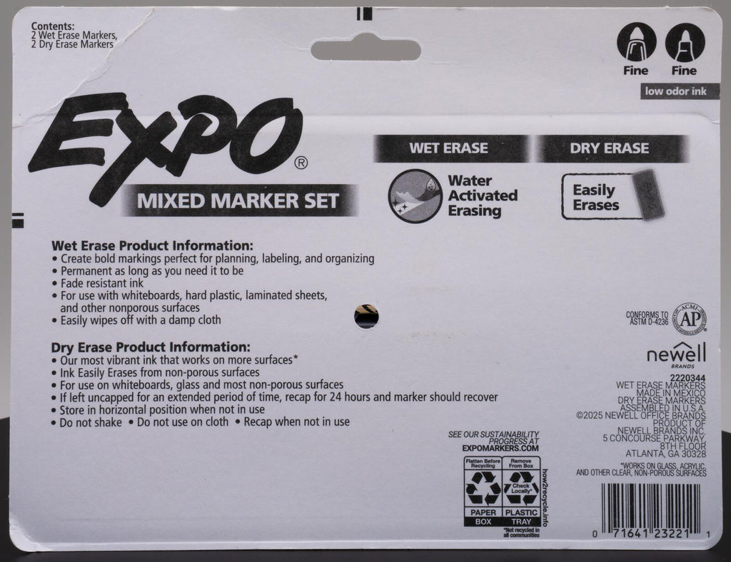 Expo Mixed Marker Set Wet and Dry Erase Fine Tip Markers