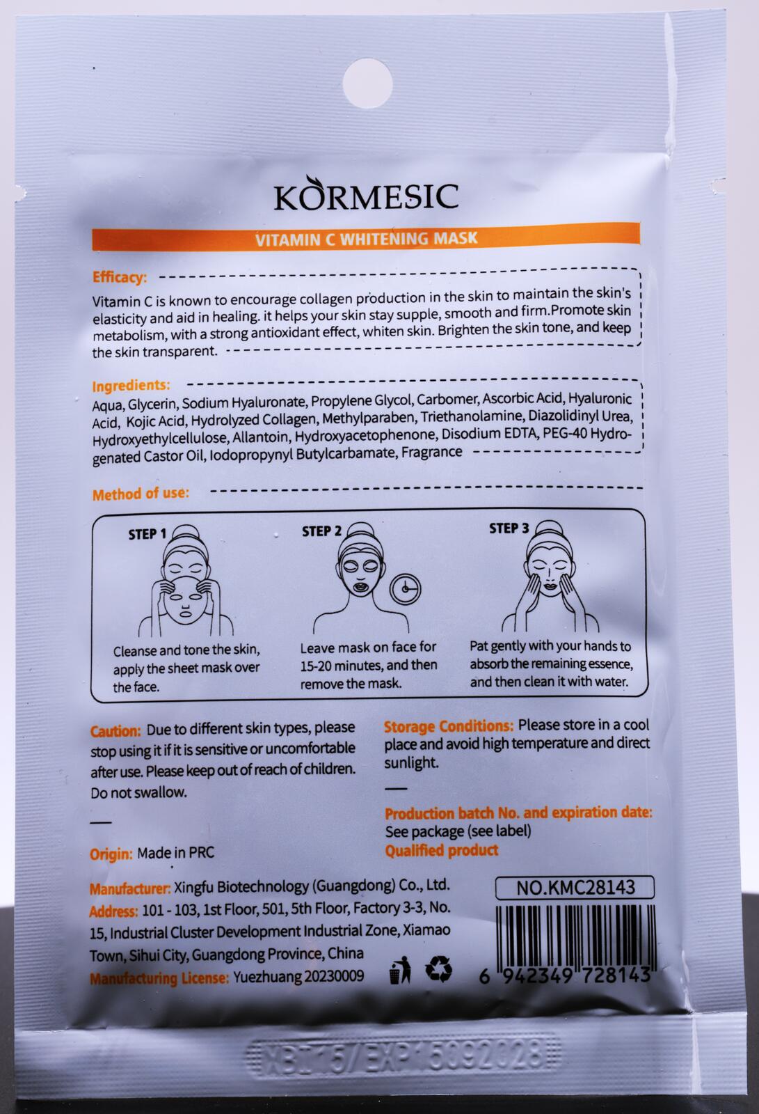 Kormesic Vitamin C Whitening Mask Brightening Skin Care