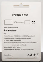 Portable M.2 NVMe/NGFF SSD External Hard Drive 256GB