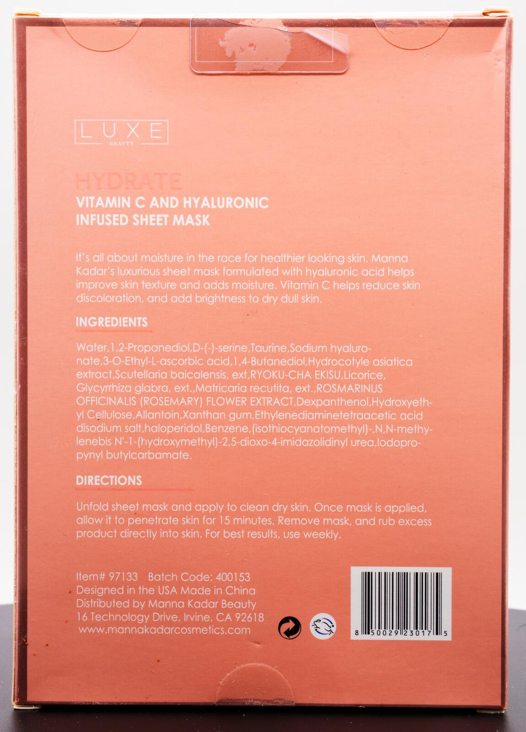 Luxe Beauty Hydrate Vitamin C and Hyaluronic Sheet Mask 5PCS