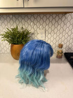 Blue to Aqua Ombre Wavy Synthetic Wig with Bangs