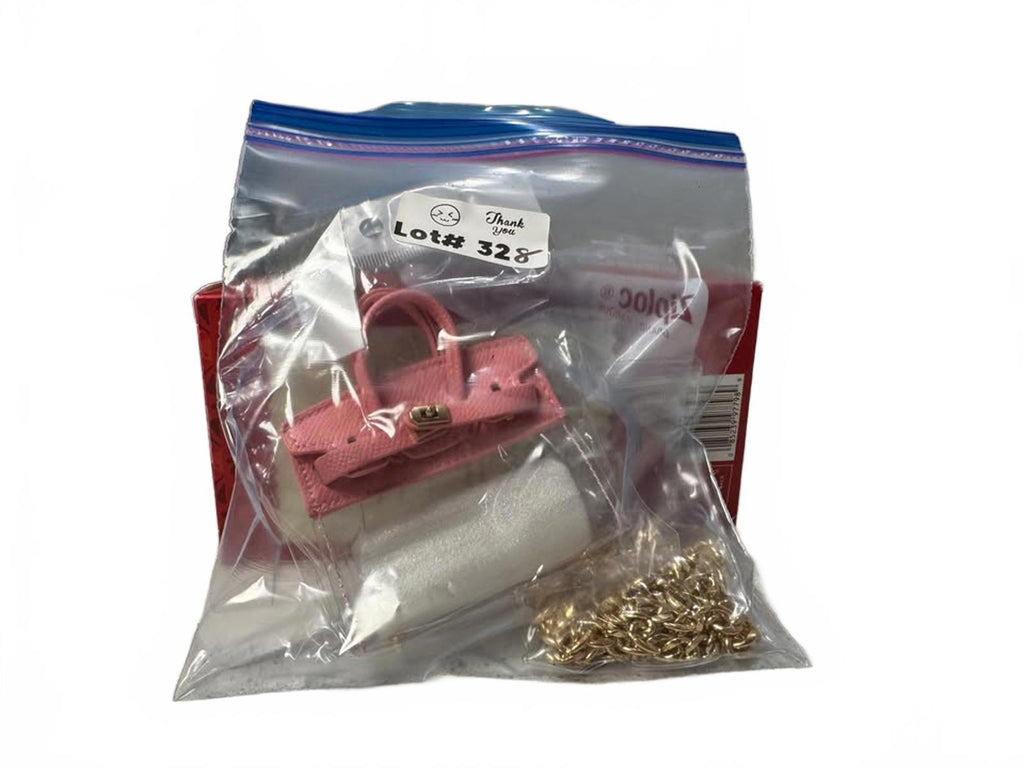 Miniature Pink Leather Handbag with Gold Chain Strap