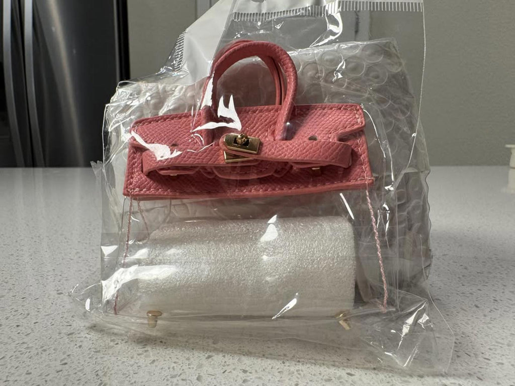 Miniature Pink Leather Handbag with Gold Chain Strap