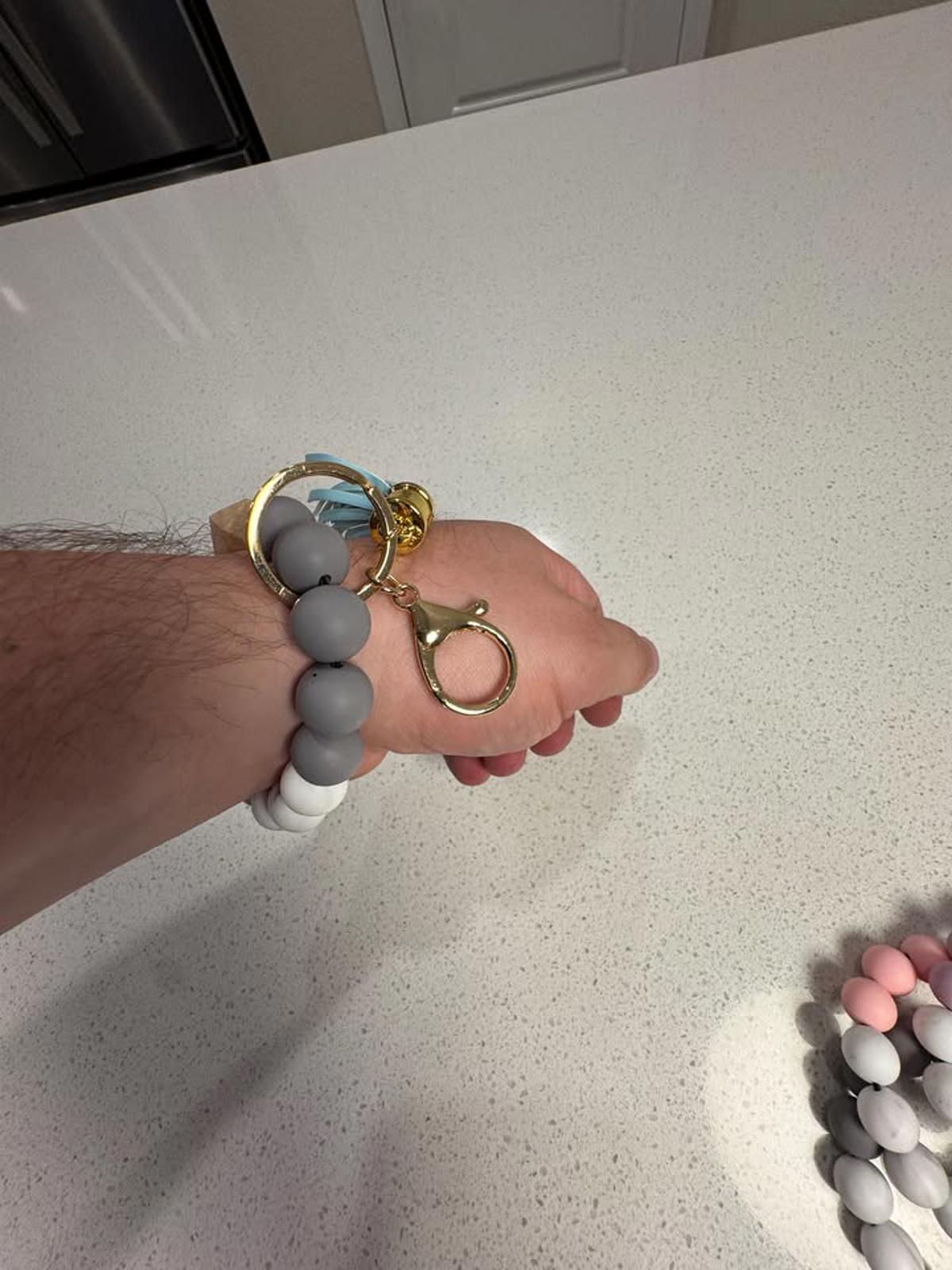 Set of Four Silicone Beaded Keychain Bracelets with Tassels